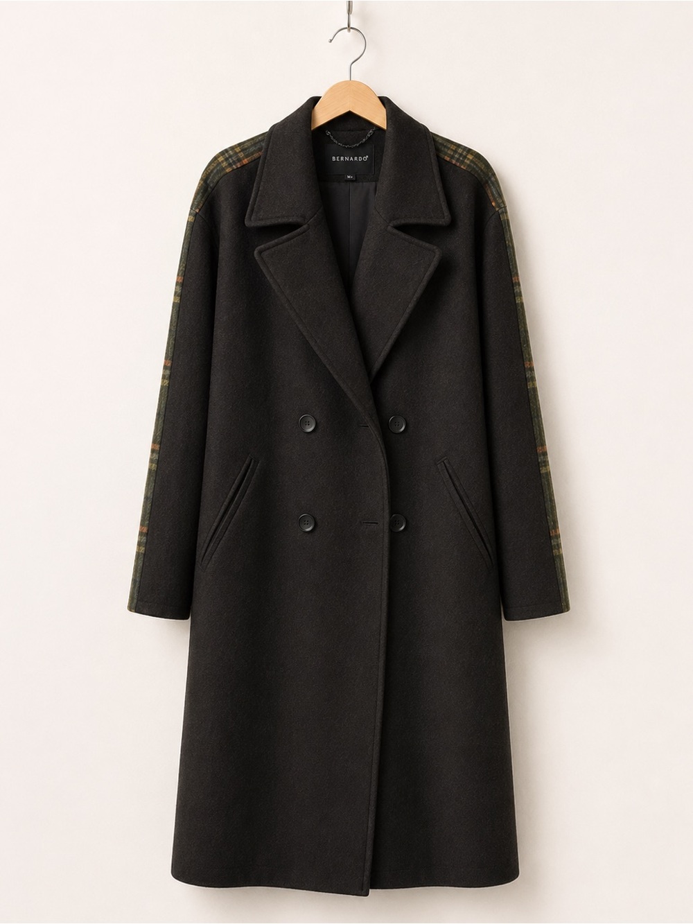 Bernardo Brown Wool Blend Coat with Green and Orange Plaid in the back - Picture 4 of 6
